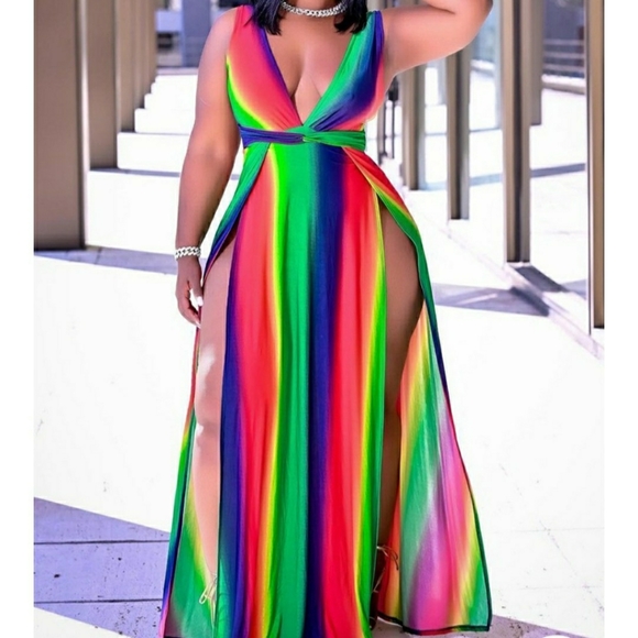 Dresses & Skirts - *1 left* Colorblock Gradient High Slit Maxi Dress